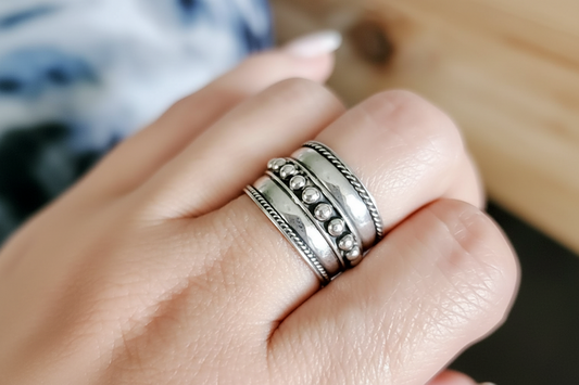 Concave Beaded Wide Band Ring