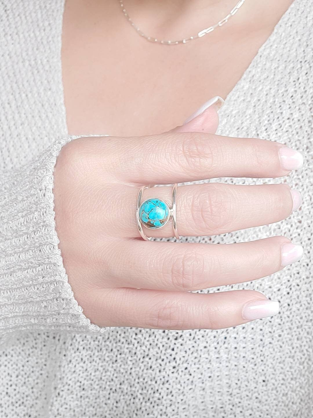 Turquoise  Sterling Silver Ring, Statement Ring, Bohemian Stone Ring, Natural Stone Ring