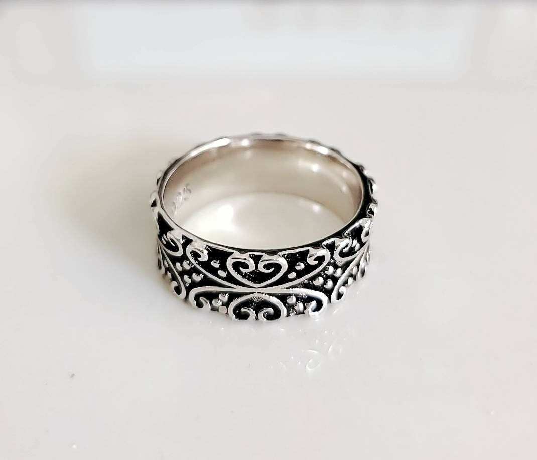 Sterling Silver Band, 925 Stamped, Bohemian, Gipsy, Boho, Thumb Band, Oxidized Ring