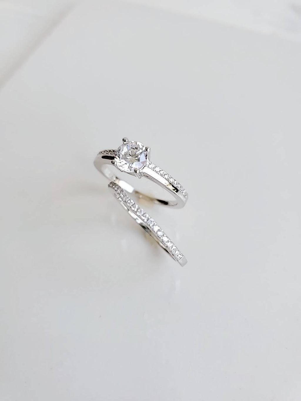 Engagement Ring Sterling Silver Bridal Band Set