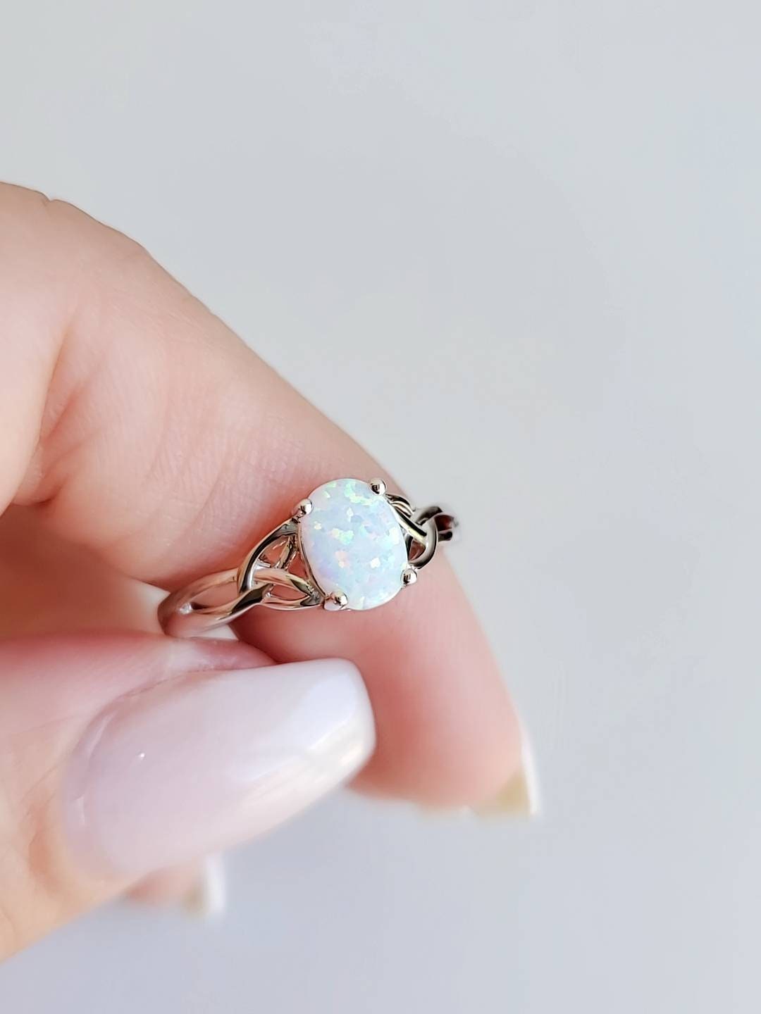 Celtic White Opal Ring