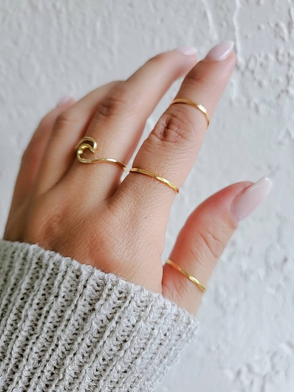 Gold Wave Over Ocean Ring – Sterling Silver