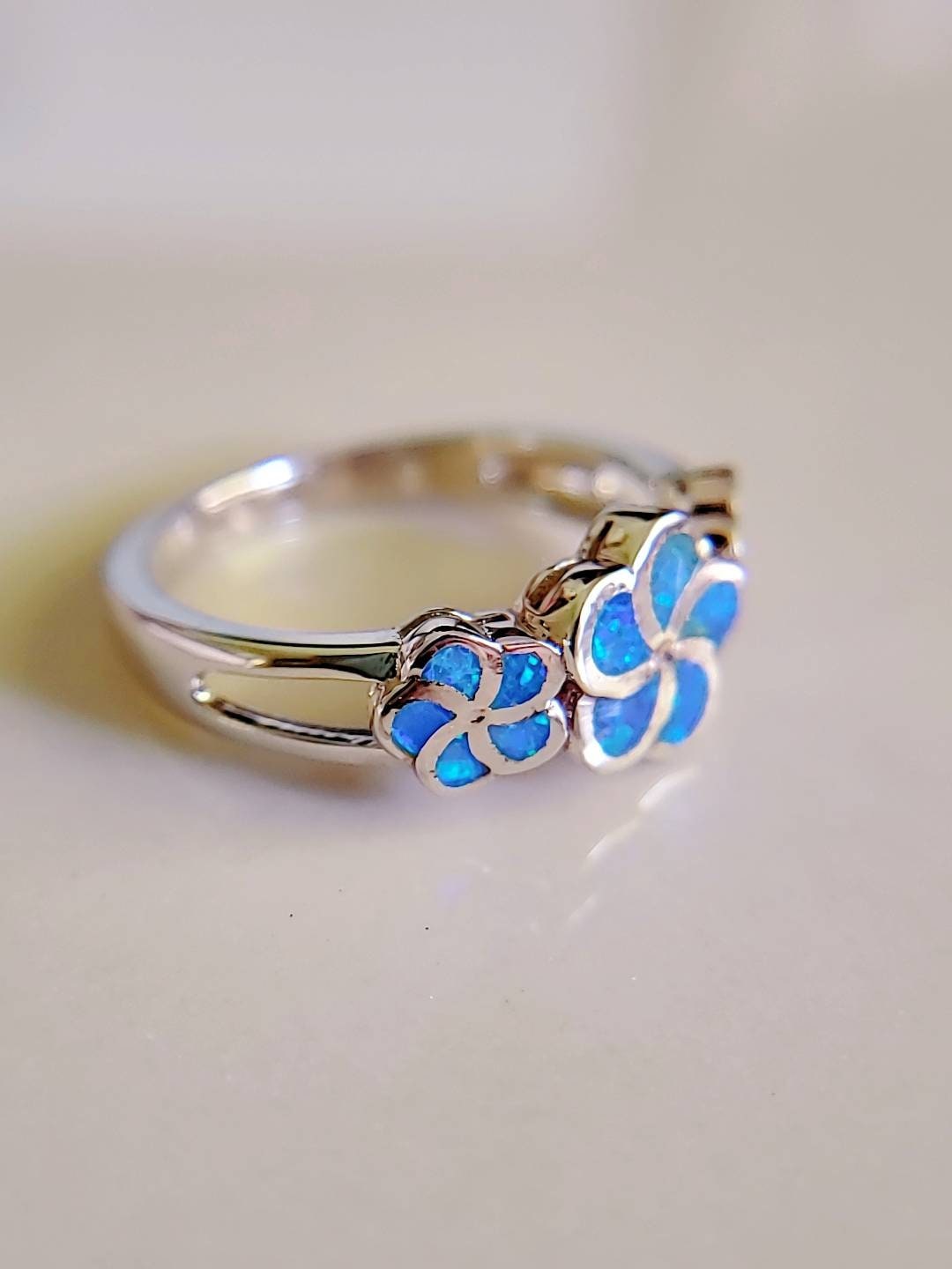 Plumeria Hawaiian Blue Opal Ring