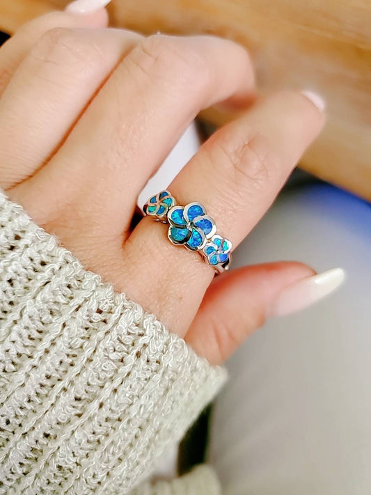 Plumeria Hawaiian Blue Opal Ring