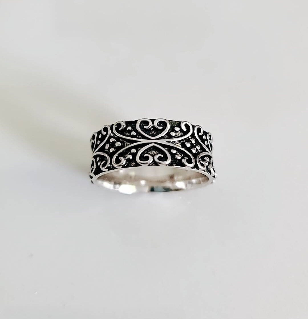 Sterling Silver Band, 925 Stamped, Bohemian, Gipsy, Boho, Thumb Band, Oxidized Ring