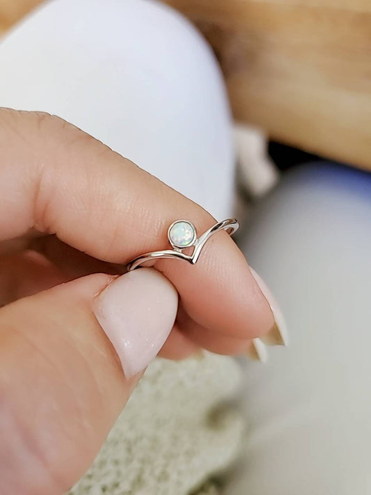 Sterling Silver Dainty White Opal Ring