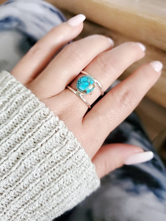 Turquoise  Sterling Silver Ring, Statement Ring, Bohemian Stone Ring, Natural Stone Ring