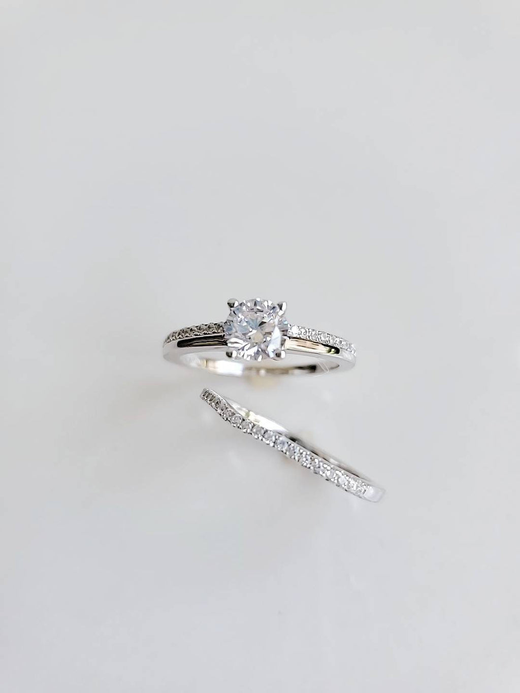 Engagement Ring Sterling Silver Bridal Band Set