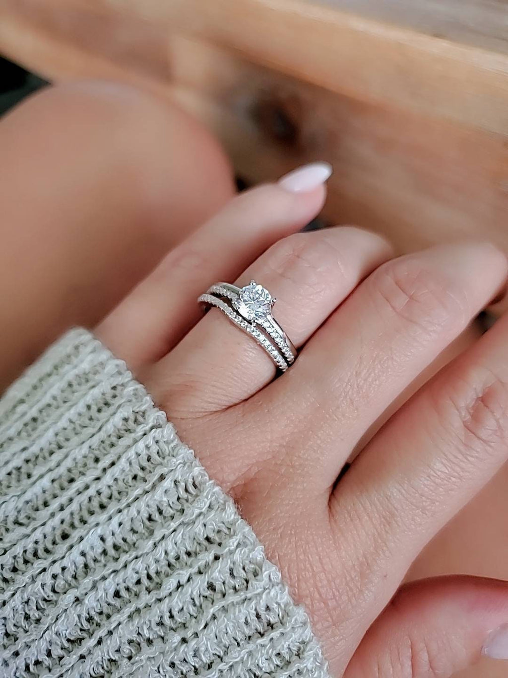Engagement Ring Sterling Silver Bridal Band Set