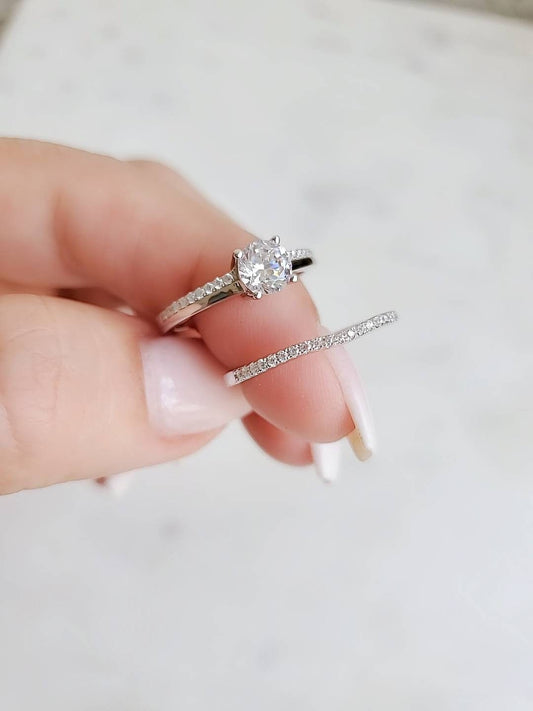 Engagement Ring Sterling Silver Bridal Band Set