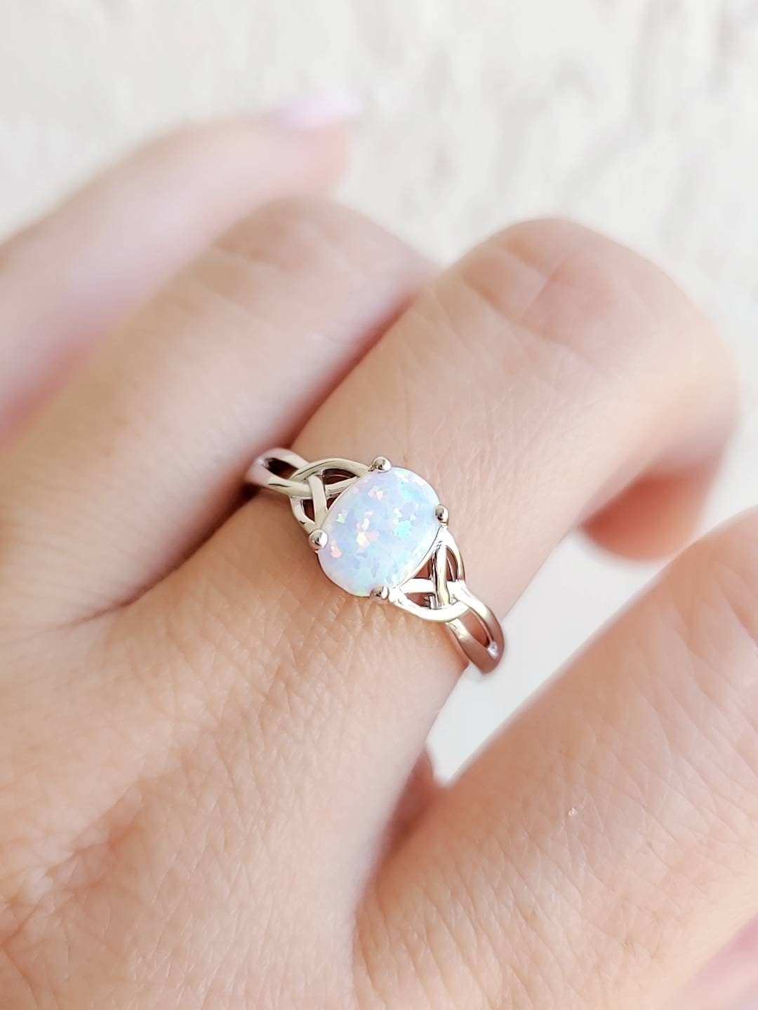 Celtic White Opal Ring