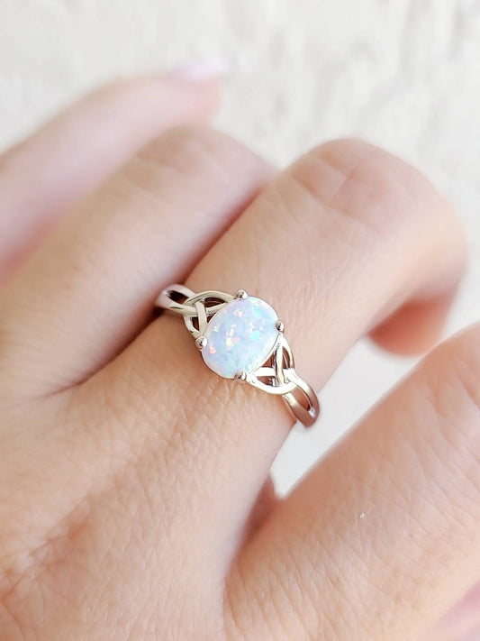 Celtic White Opal Ring