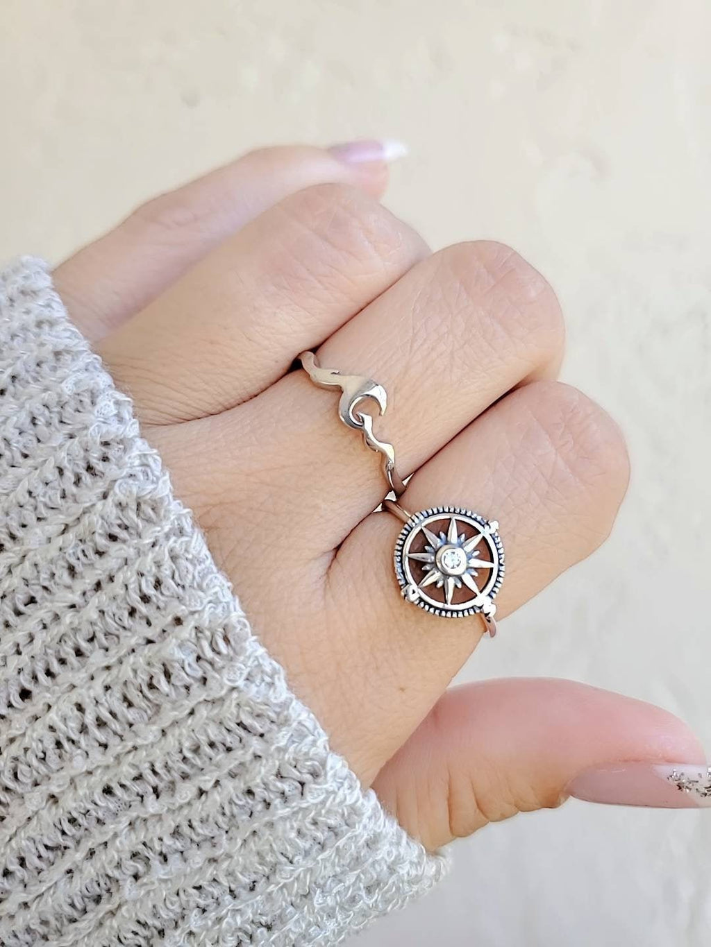 Nautical Compass CZ Ring – 925 Sterling Silver
