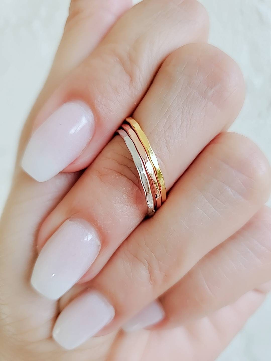 Thin Hammered Set Ring – Sterling Silver with Finish