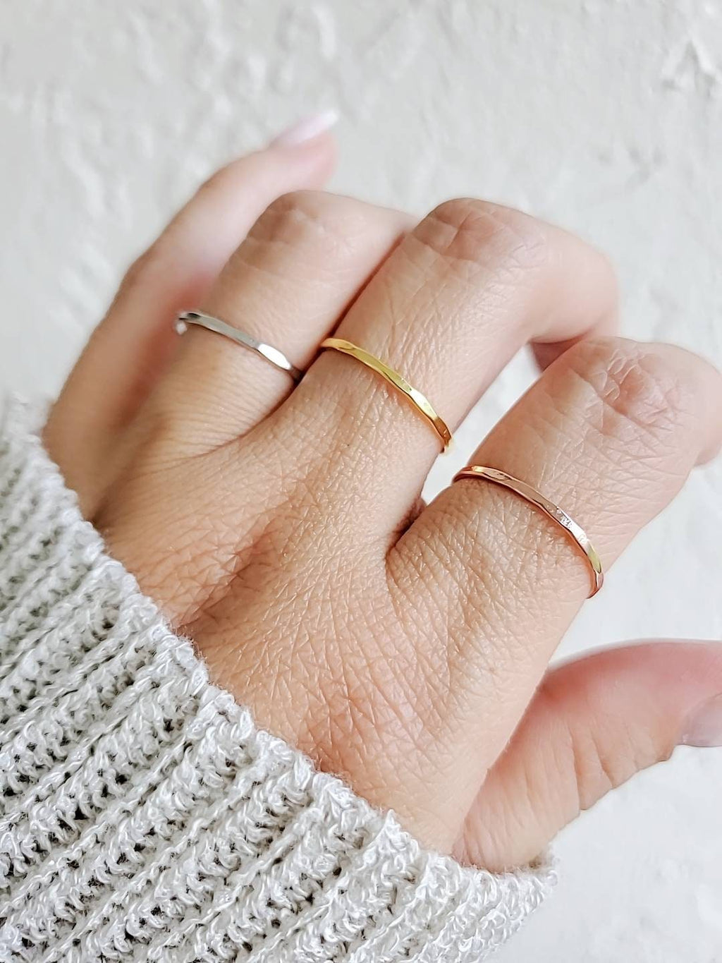Thin Hammered Set Ring – Sterling Silver with Finish