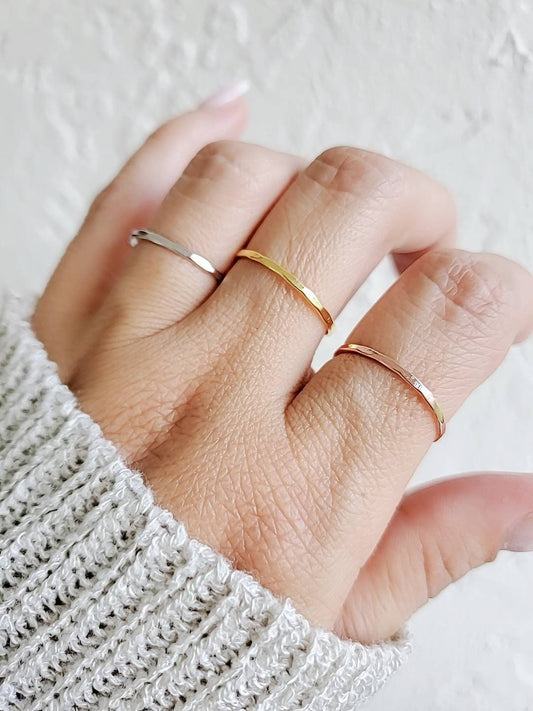 Thin Hammered Band Set, Gold, Rose Gold, Silver Band, Sterling Silver Ring, Minimalist Stack Band, Dainty Band