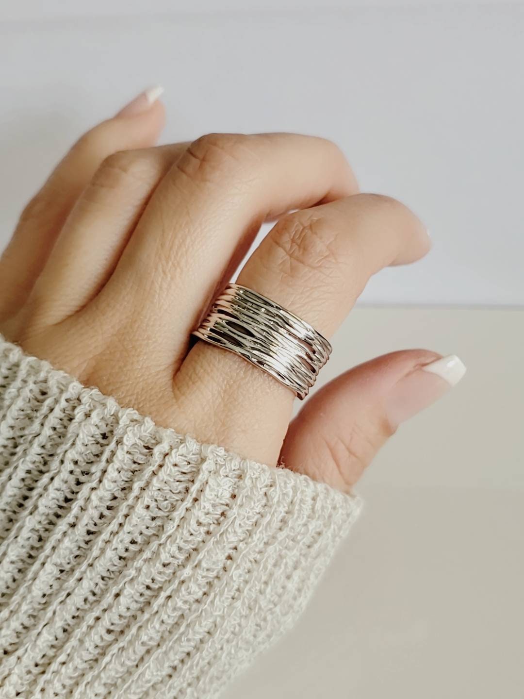 Thick Ring, Sterling Silver Women Ring, 925 Stamped, Woven Ring, Thumb Wide Band, non tarnish, Tarnish Free, Chunky Ring