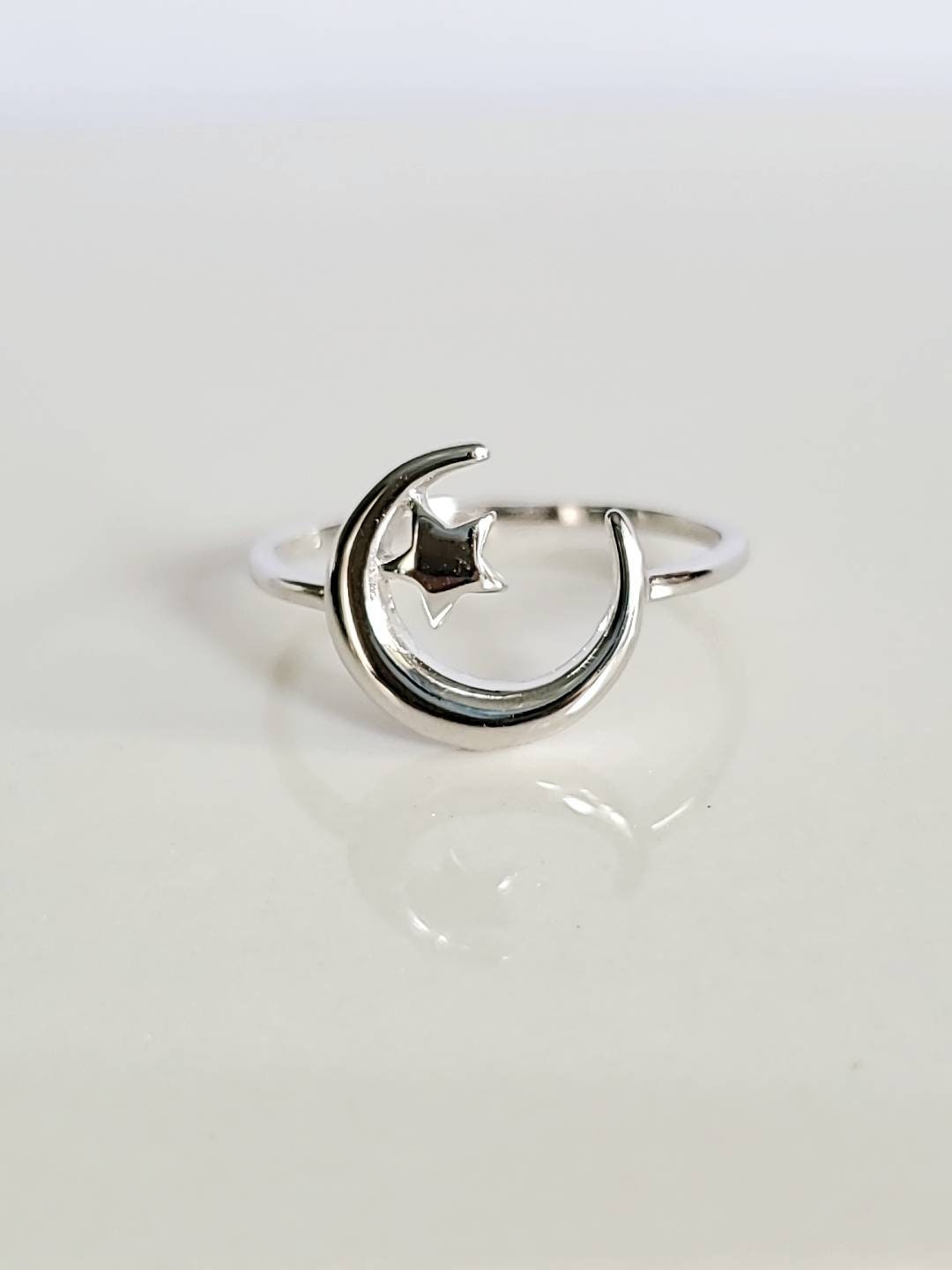 Thin Crescent Moon Star Ring - Sterling Silver Women Ring, Bohemian Jewelry -  Midi Ring, Simple Women's Ring - 925 Silver