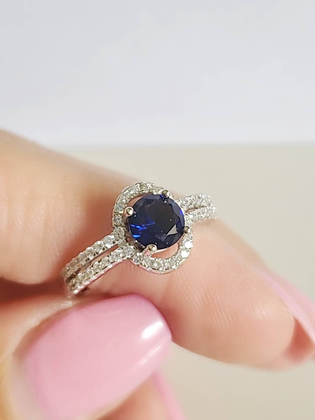 Sterling Silver Halo Sapphire Ring, Promise Ring, Engagement Ring, Gift for her, Anniversary Gift,  925 Stamped