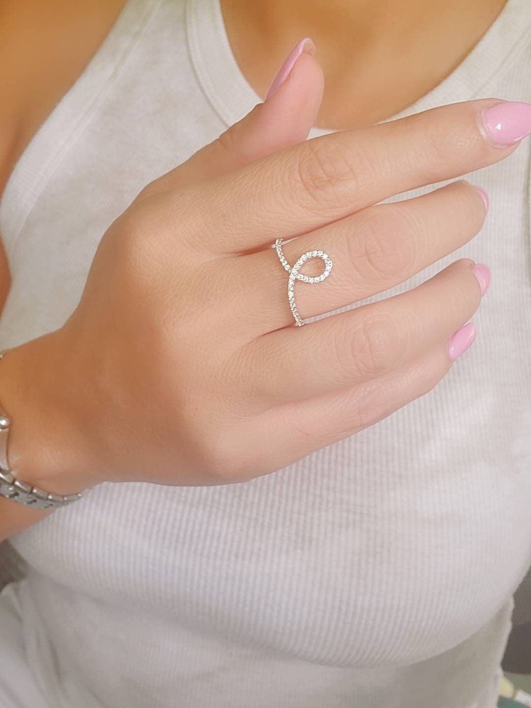 Sterling Silver Ring, Unique Curved Ring, Promise Ring, Anniversary Gift, Women's Ring, Gift for Her