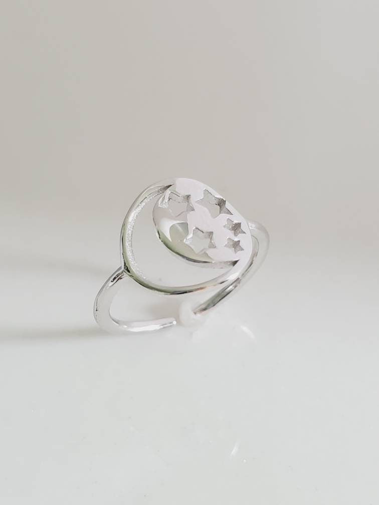 Moon Stars Toe Ring – Sterling Silver with 11mm Band Width