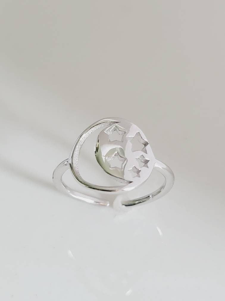 Moon Stars Toe Ring – Sterling Silver with 11mm Band Width