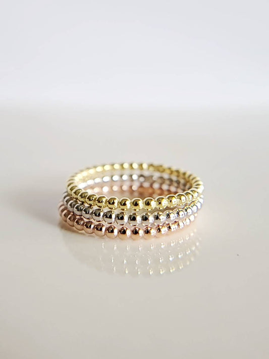 Dainty Beaded Gold, Rose Gold Silver Ring