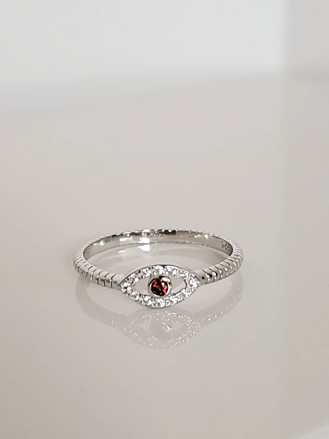 Garnet Eye Sterling Silver Women Ring