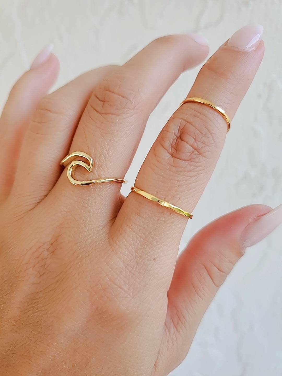 Gold Wave Over Ocean Ring – Sterling Silver