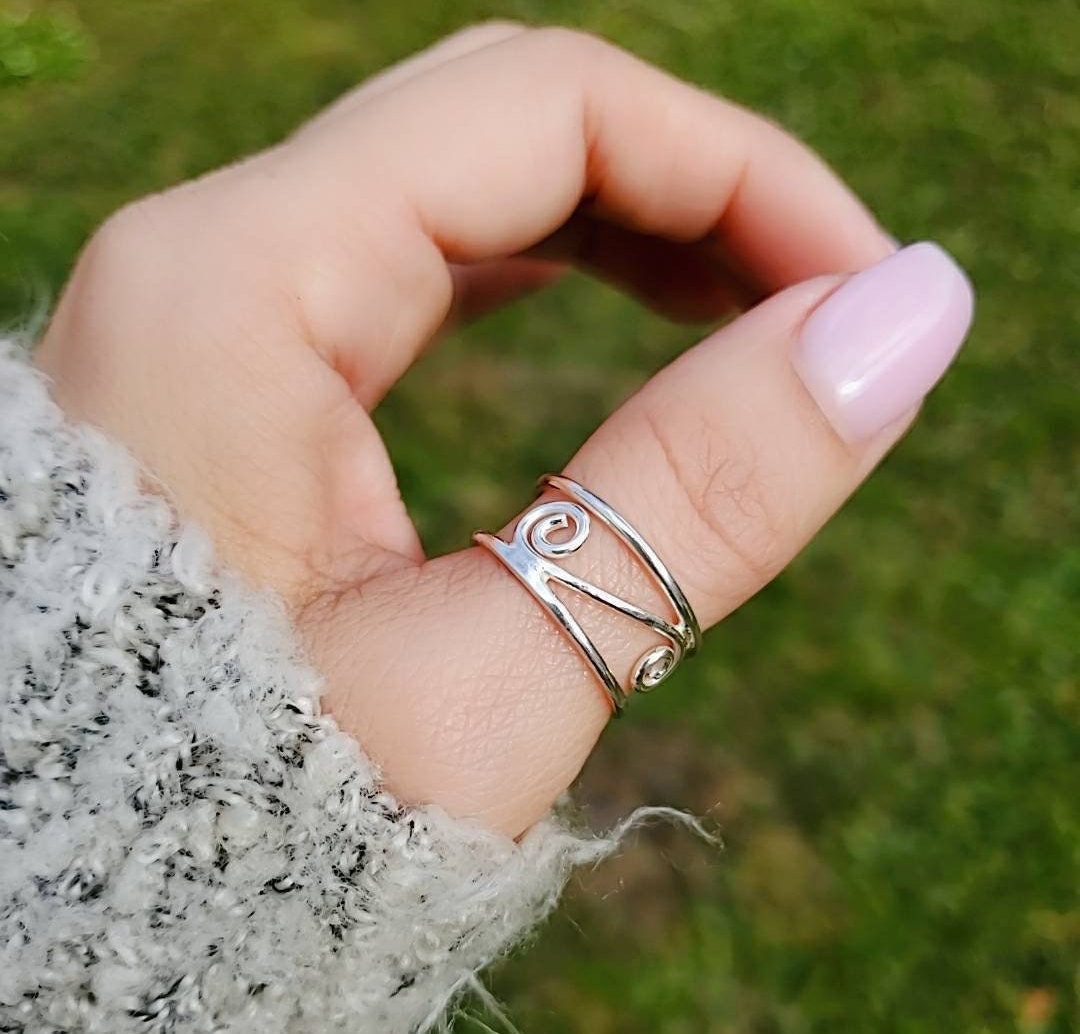 Sterling Silver Spiral Ring, 925 Silver, Women Band, Adjustable Ring, Bohemian Boho, Thumb Ring