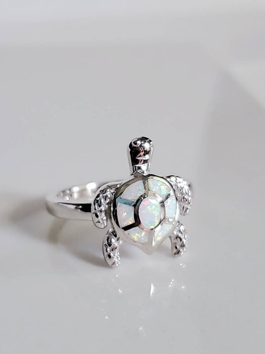 White Opal Turtle Ring