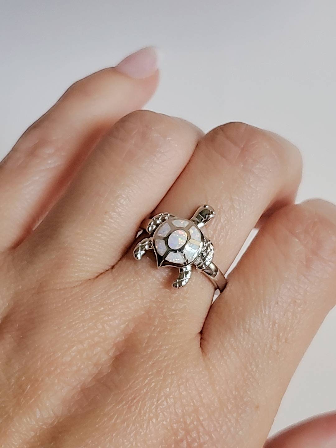 White Opal Turtle Ring