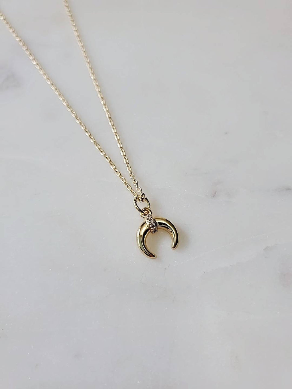 Gold Filled Padlock Necklace Moon Pendant