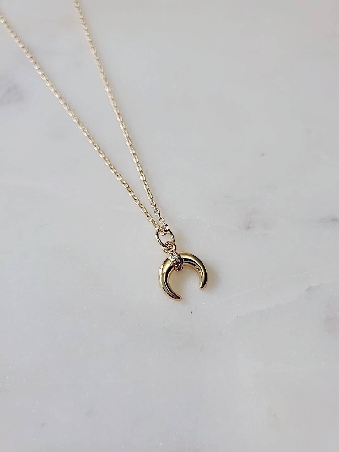 Gold Filled Padlock Necklace Moon Pendant