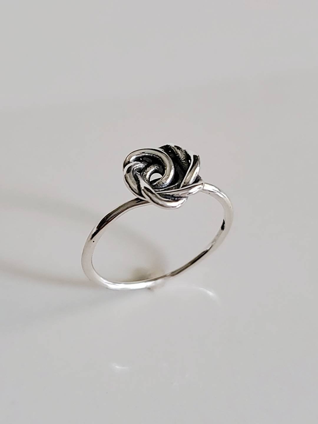 Sterling Silver Rose Flower Ring, Dainty Women's Ring, Oxidized Girls Ring, Gift for Her