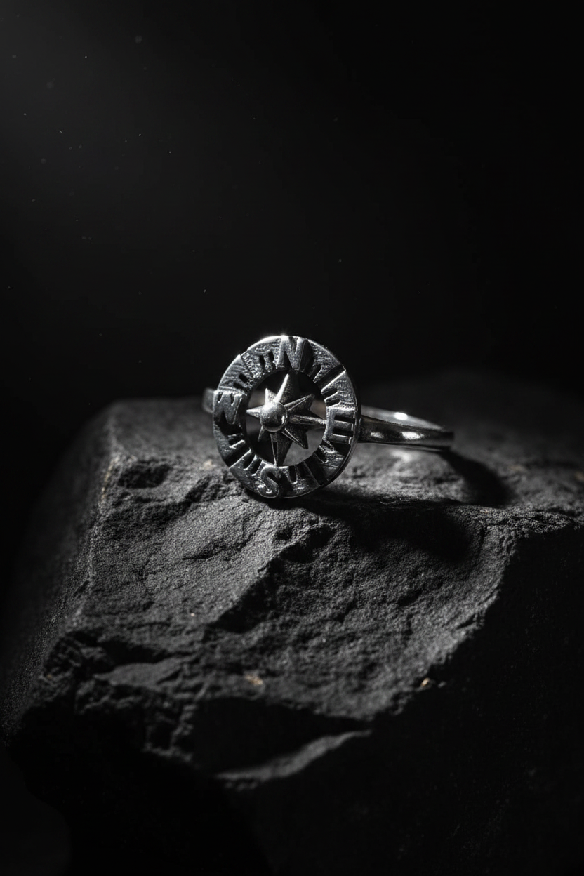 Sterling Silver Vintage Compass Ring, Nautical Ring, 925 Stamped, Girls Ring, Size 4-12