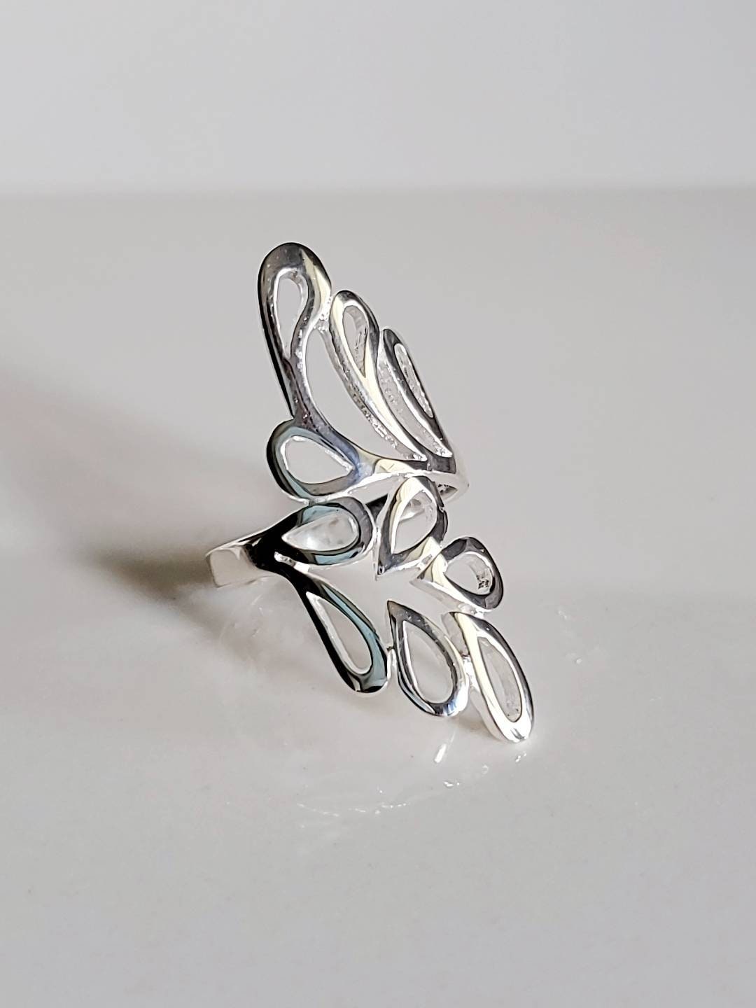 Sterling Silver Shield Ring, Leaf Ring, Women Statement Ring, Silver Ring, 925 Ring,  Boho Chic Jewelry, Size 4-11