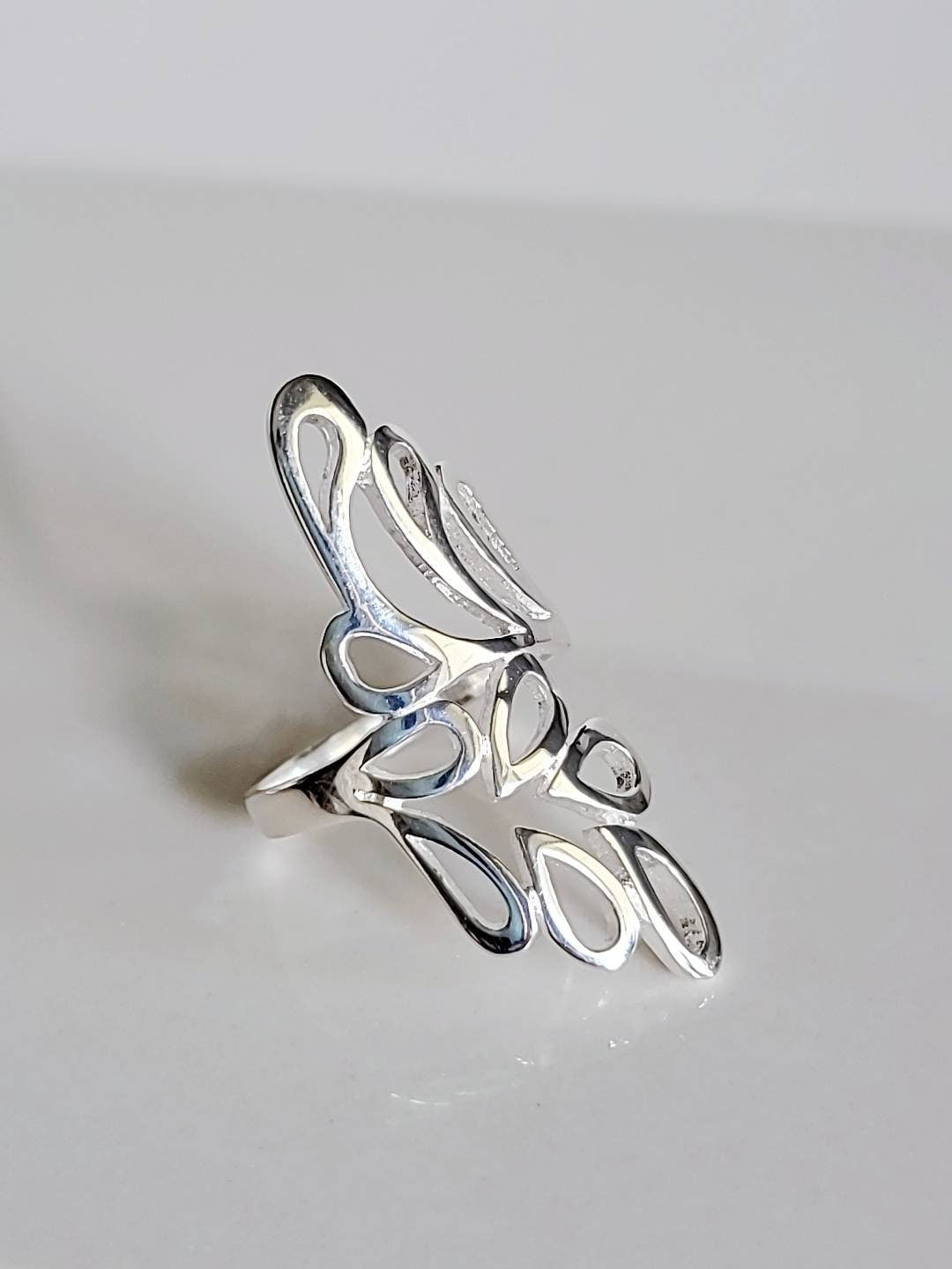 Sterling Silver Shield Ring, Leaf Ring, Women Statement Ring, Silver Ring, 925 Ring,  Boho Chic Jewelry, Size 4-11