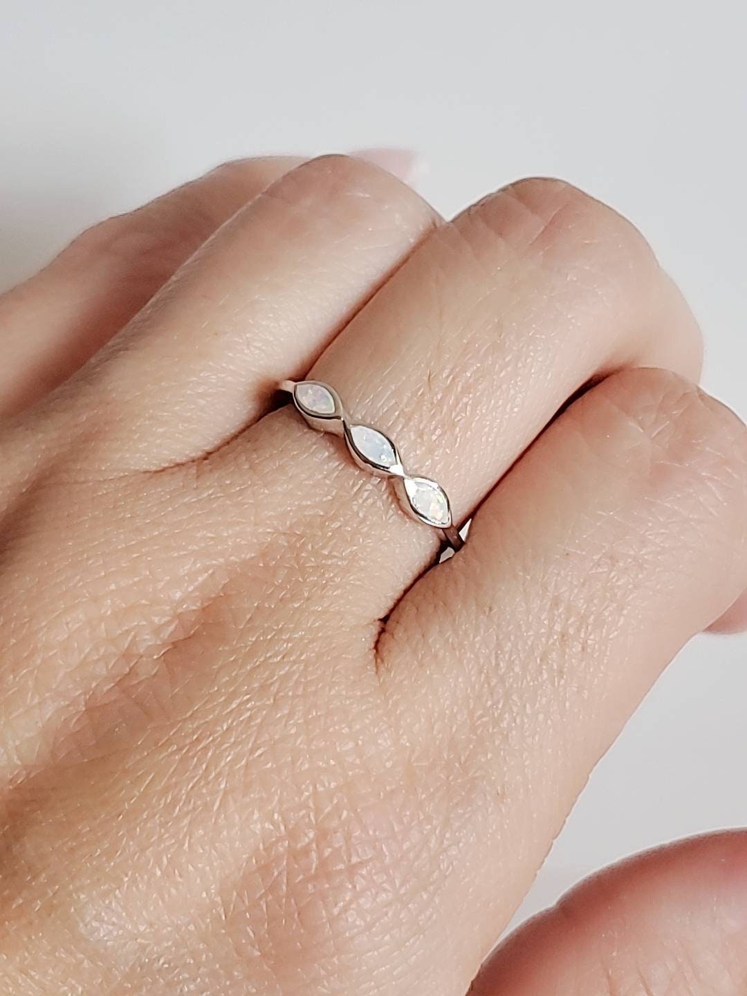 Marquise White Opal Ring