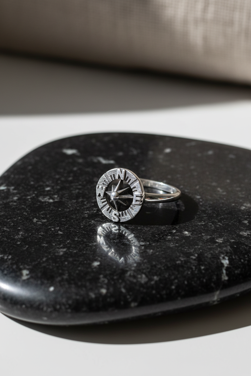 Sterling Silver Vintage Compass Ring, Nautical Ring, 925 Stamped, Girls Ring, Size 4-12