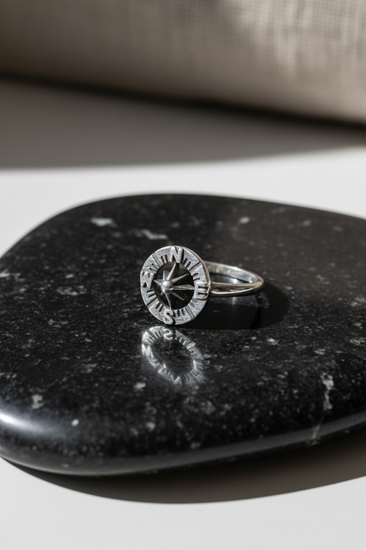 Sterling Silver Vintage Compass Ring, Nautical Ring, 925 Stamped, Girls Ring, Size 4-12