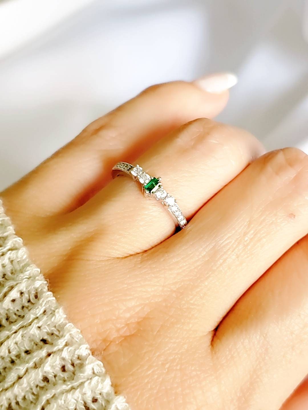 Emerald Sterling Silver Emerald Ring