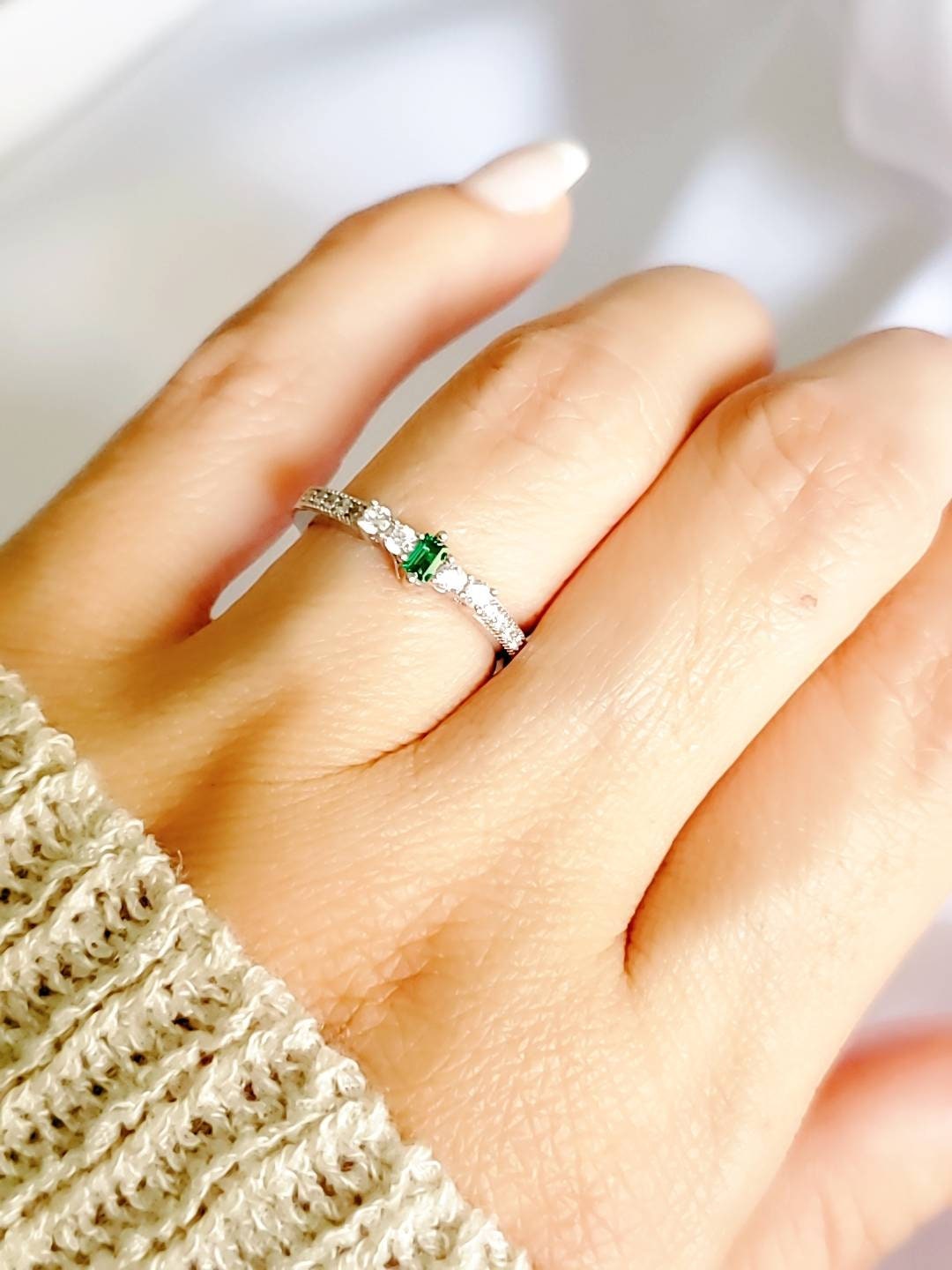 Emerald Sterling Silver Emerald Ring