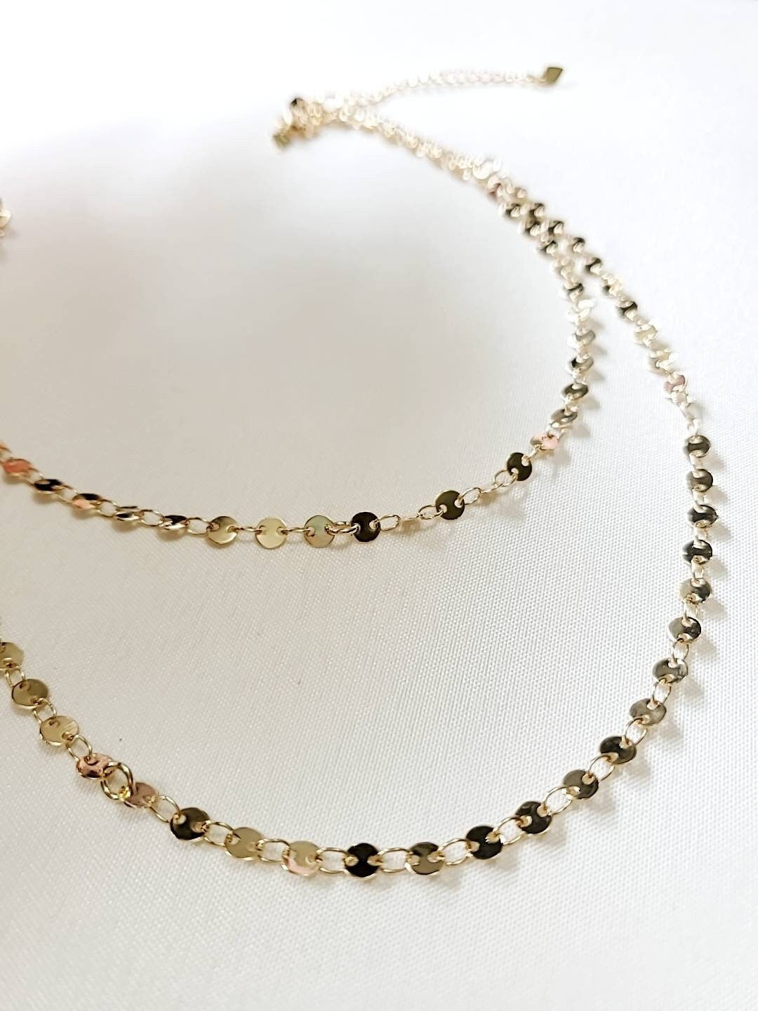 Gold Disc Necklace, Sequin Choker, Layering Necklace