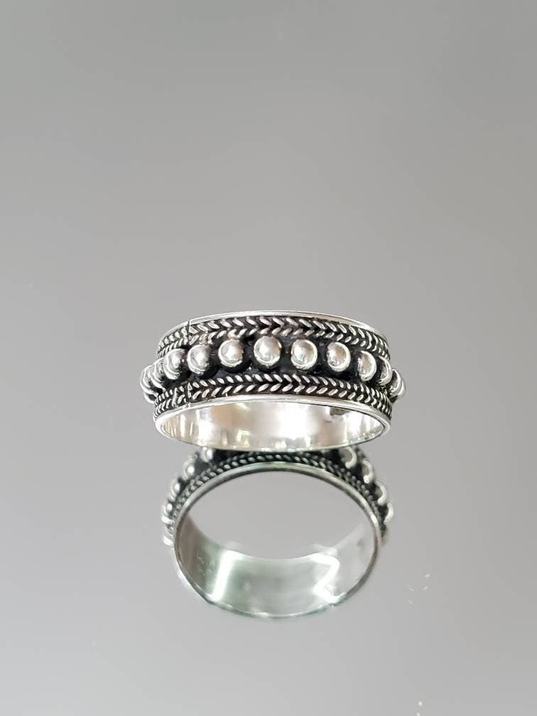 Concave Bali Beaded Statement Ring – Sterling Silver
