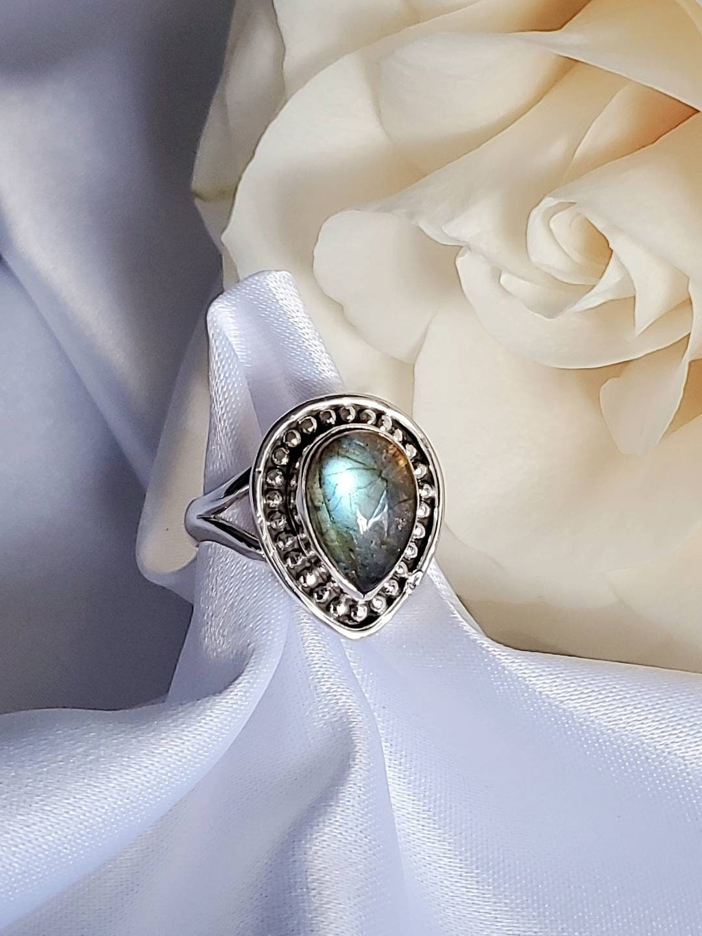 Labradorite Ring Teardrop Cab Labradorite Stone