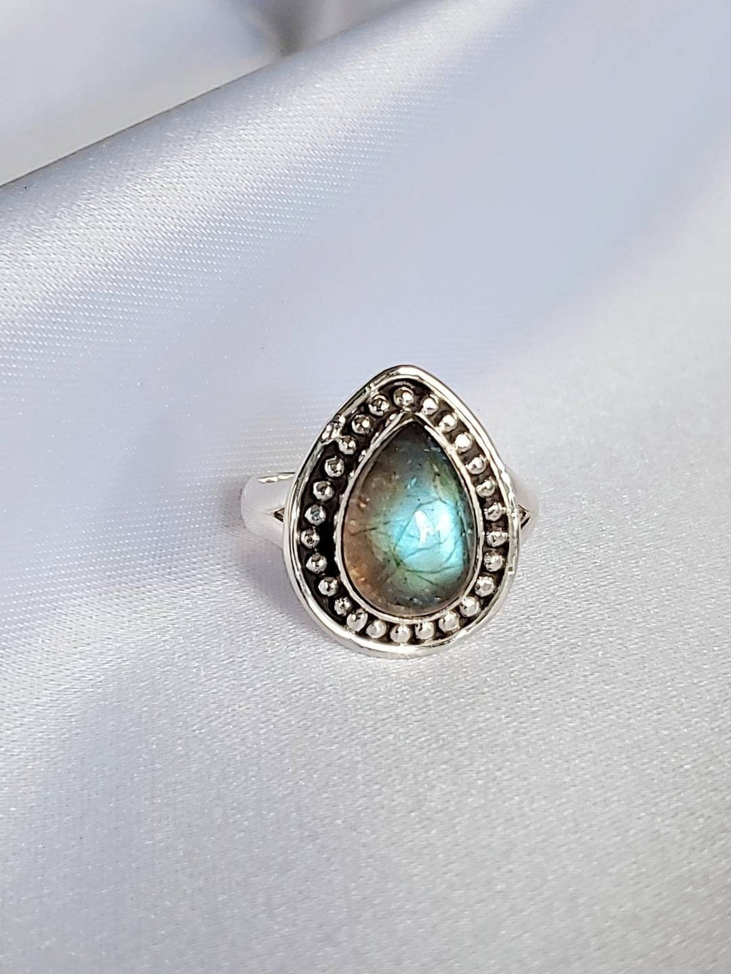Labradorite Ring Teardrop Cab Labradorite Stone