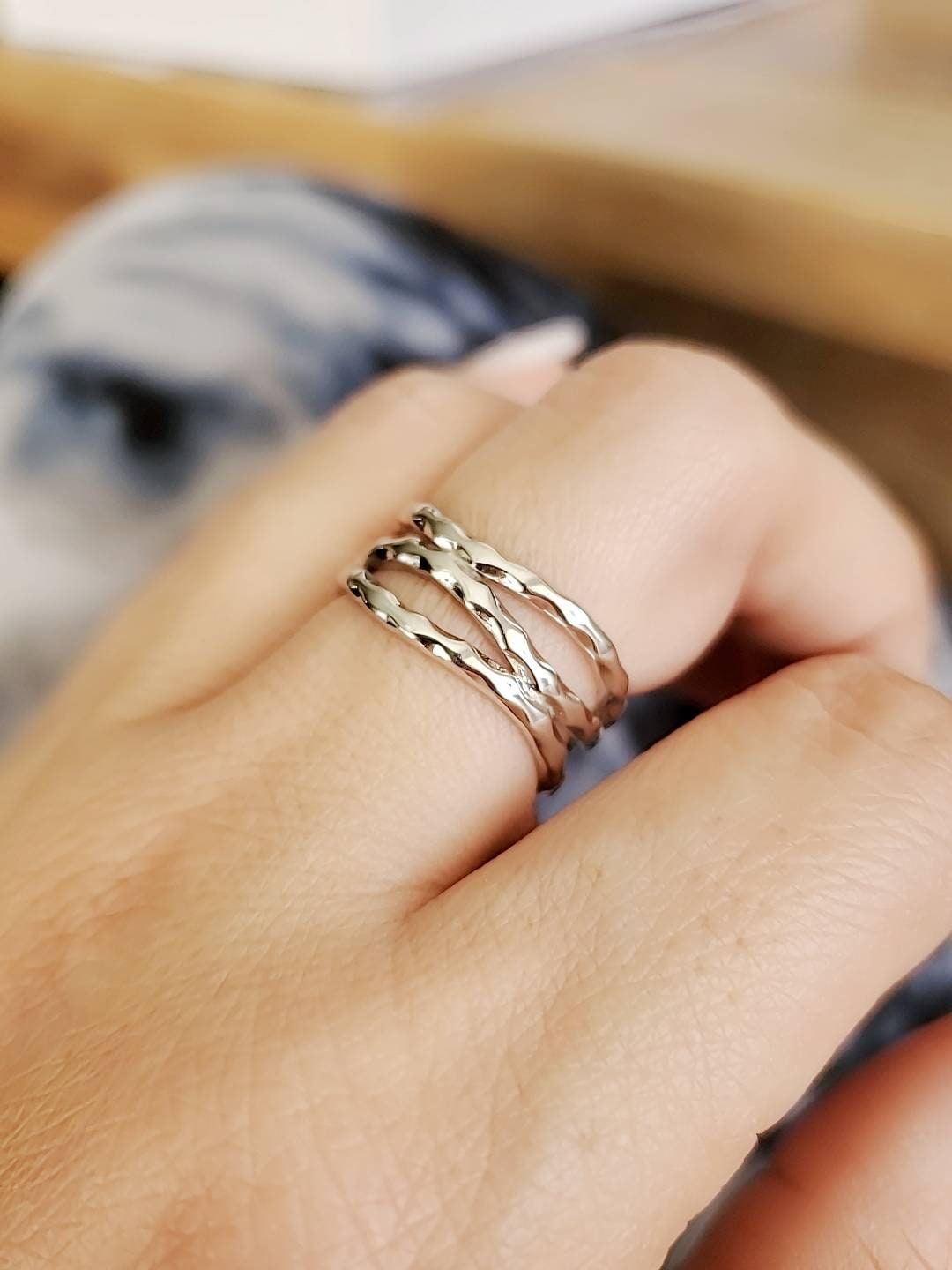 Hammered Women's Ring – Sterling Silver with Finish