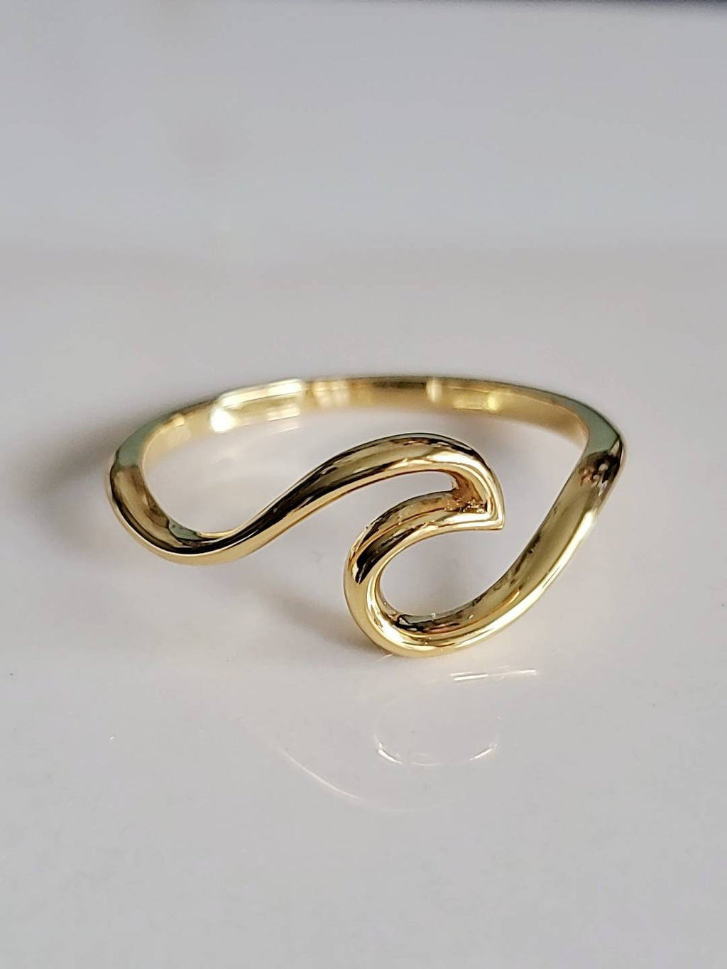 Gold Wave Over Ocean Ring – Sterling Silver