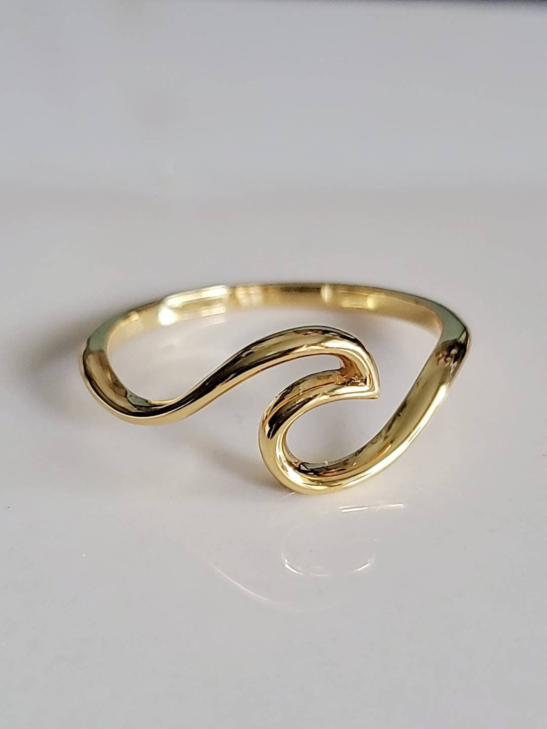 Gold Wave Over Ocean Ring – Sterling Silver